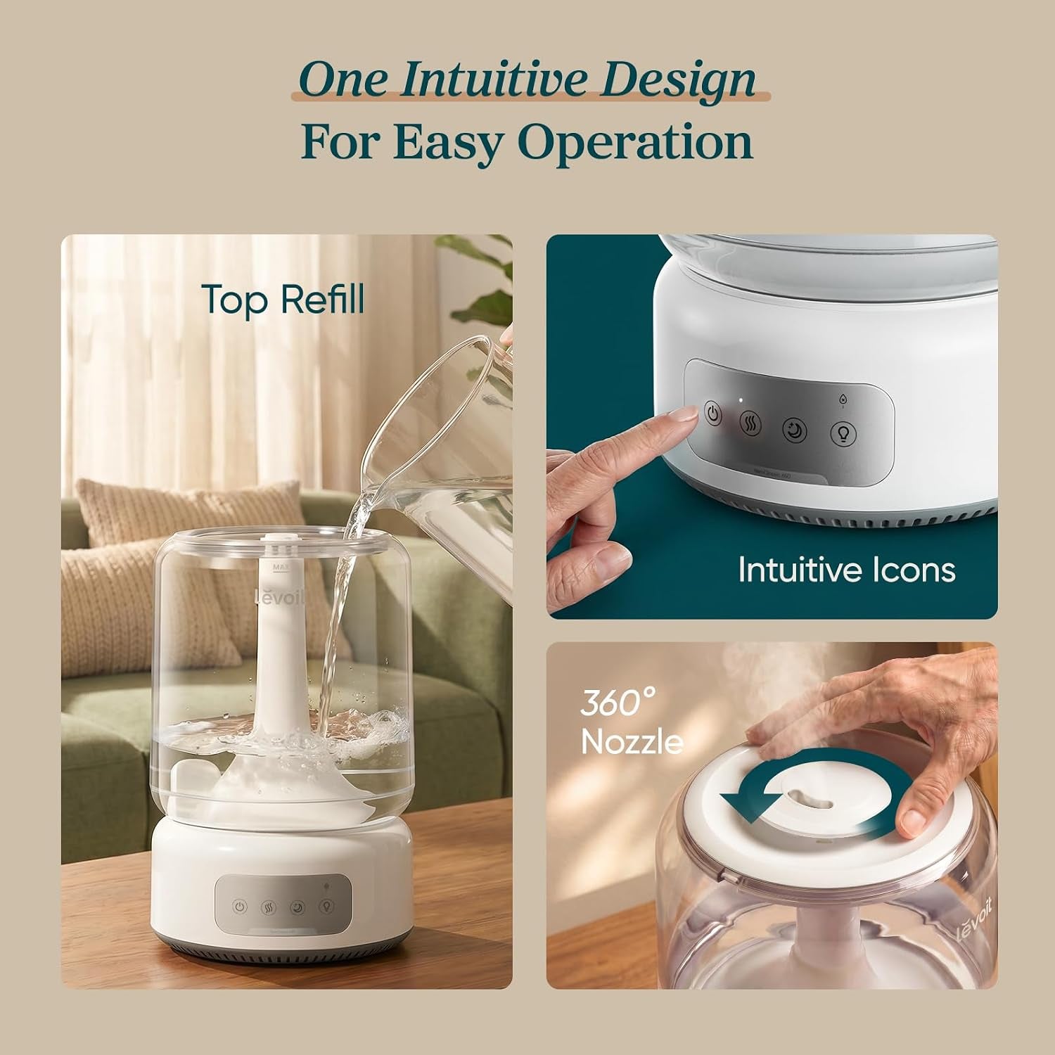 Humidifiers for Bedroom Large Room Home, 6.2L Cool Mist, 62H Runtime