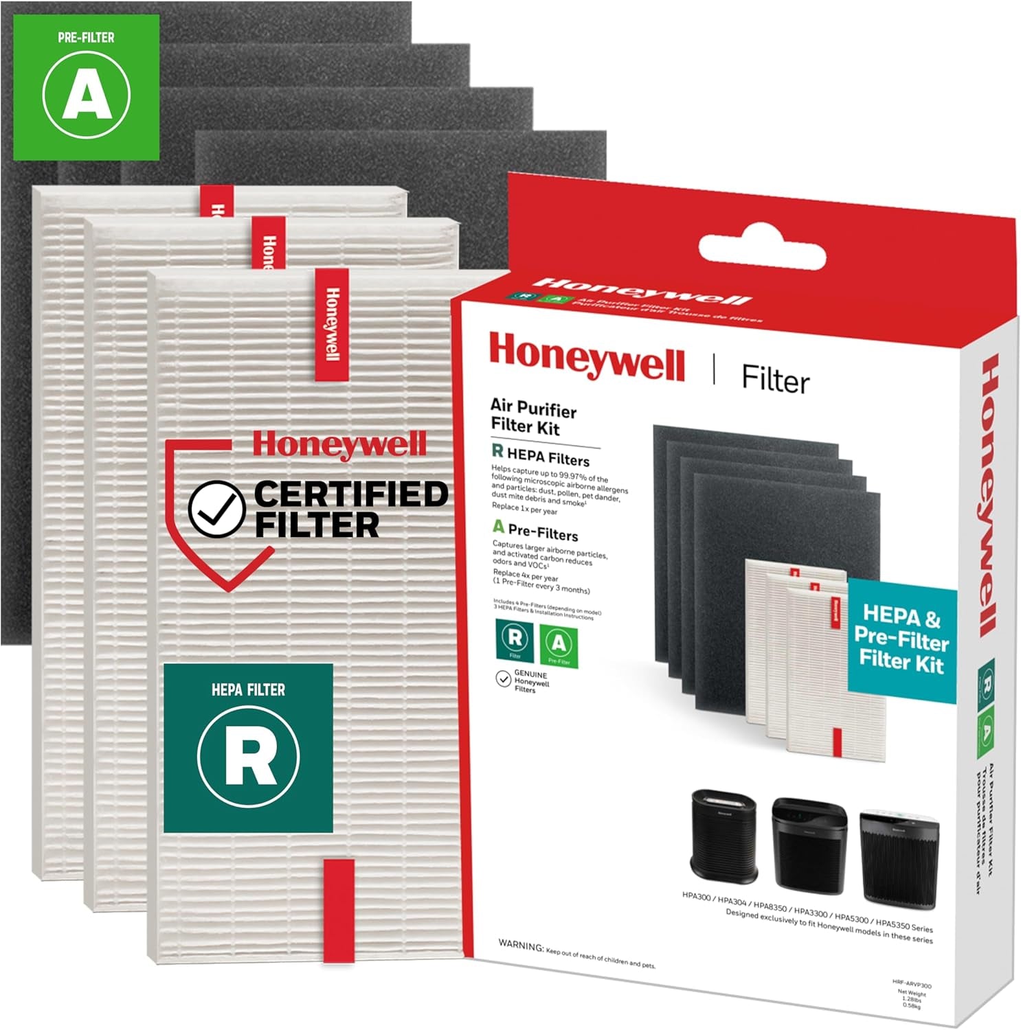 HEPA Air Purifier Filter Kit Includes 3 HEPA R Replacement Filters and 4 a Carbon Pre-Cut Pre-Filters Airborne Allergen Air Filter Targets Wildfire/Smoke, Pollen, Pet Dander, and Dust