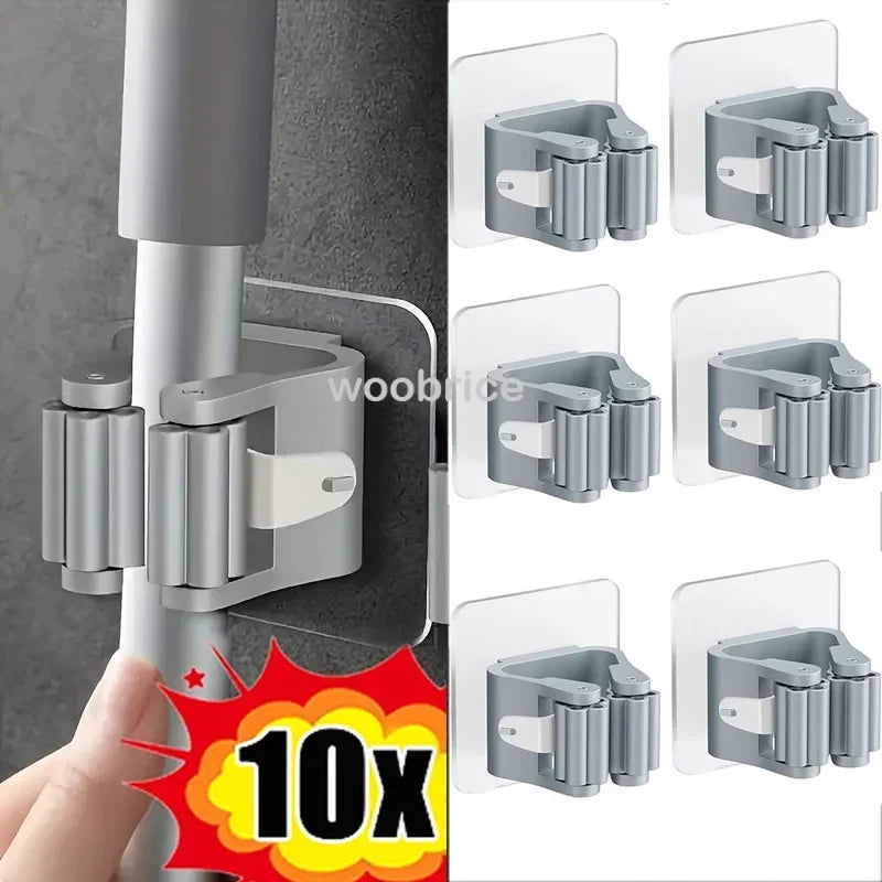 Mop Holder Self-Adhesive Broom Stand Wall Mounted Mop Support Sweeping Brush Hook Storage Organizer Bathroom Kitchen Accessories