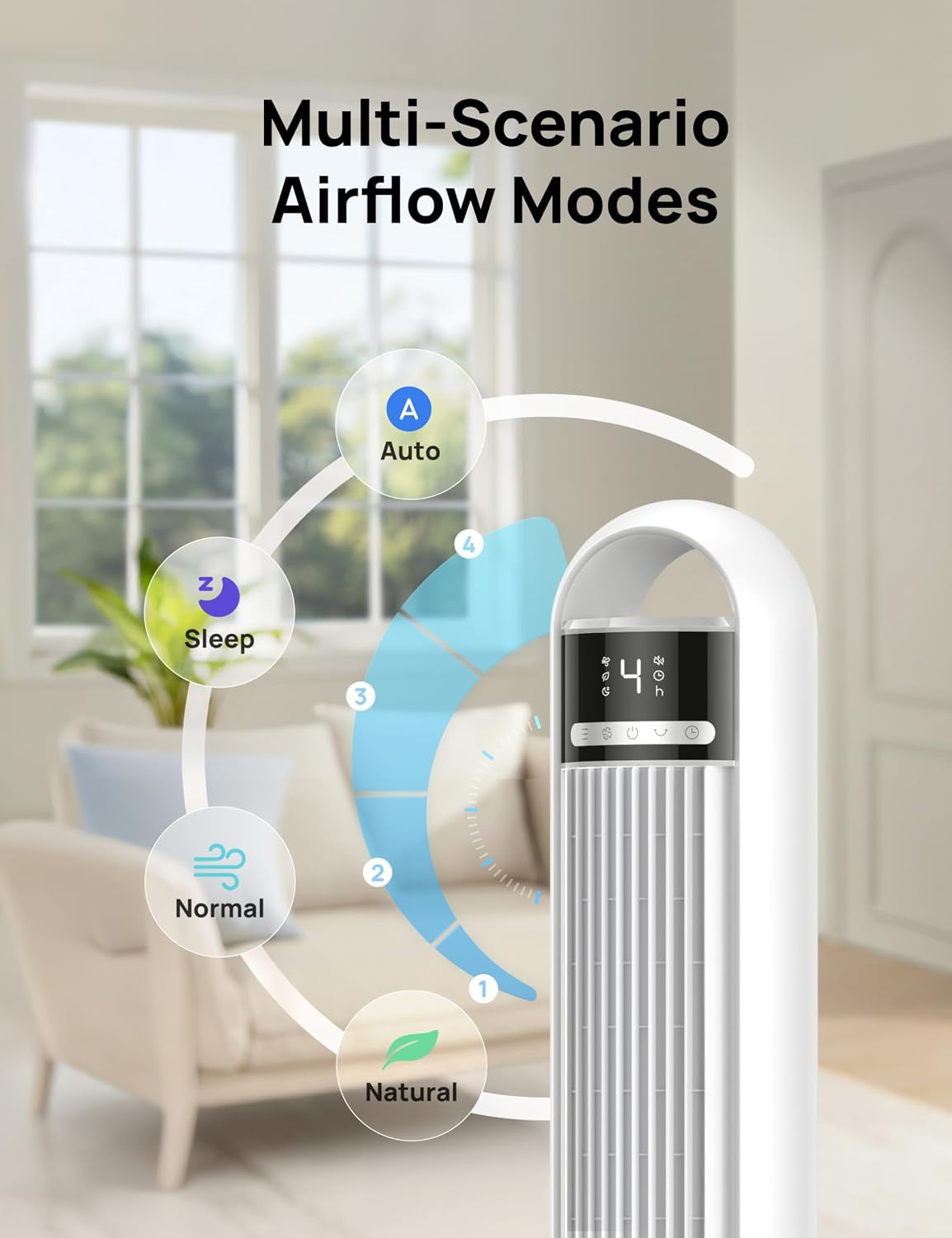 Smart Tower Fan for Bedroom, 90° Oscillating Standing Fans for Room with 4 Speeds, 4 Modes, 25Db Quiet for Sleep, 25Ft/S Velocity, 8H Timer, Remote/App/Voice Control for Living Room, Office, Home