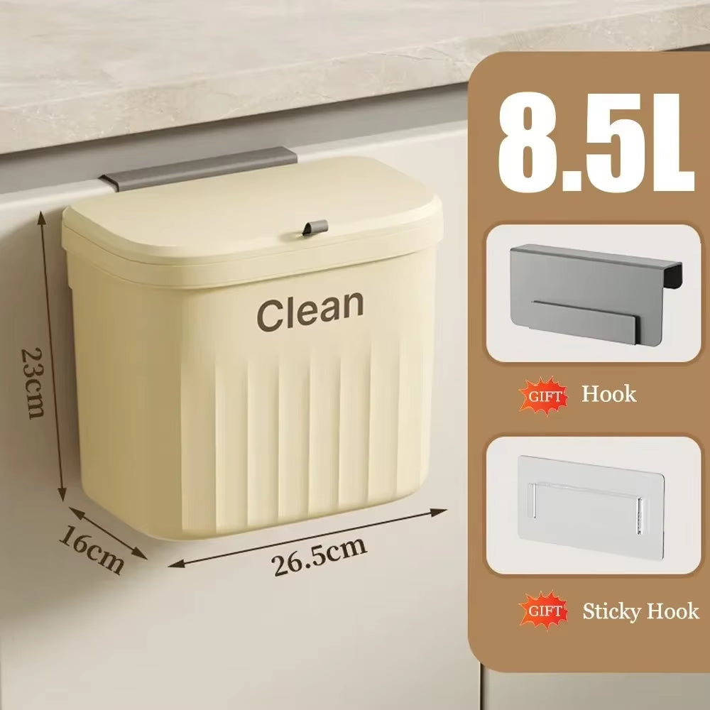 12L Kitchen Trash Can Wall Mounted Hanging Trash Bin with Lid Garbage Can for Cabinet under Sink Waste Garbage Compost Bin Trash