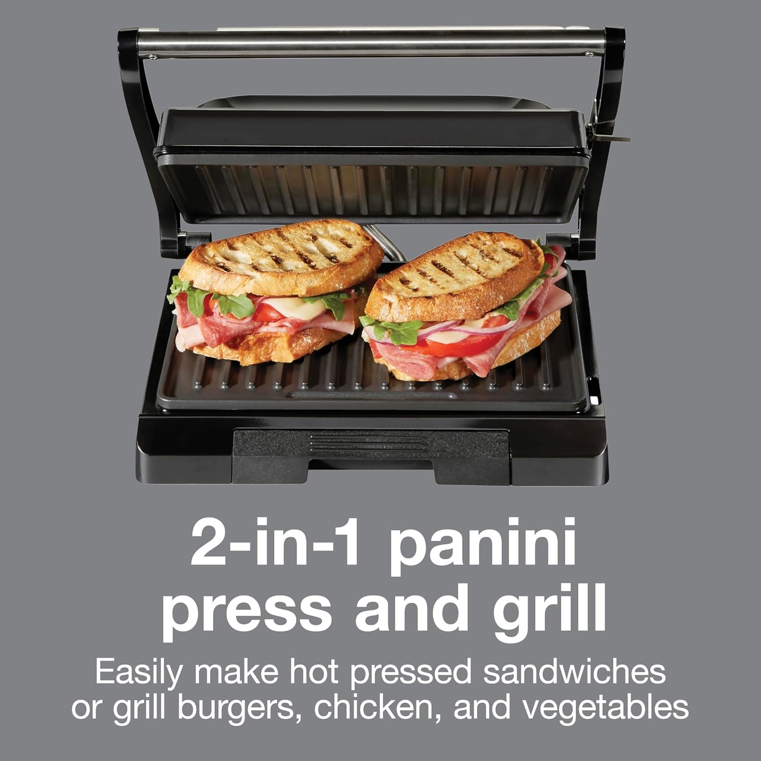 4 Serving Panini Press, Sandwich Maker and Compact Indoor Grill, Upright Storage, Easy Clean Nonstick Grids, Black (25440PS)