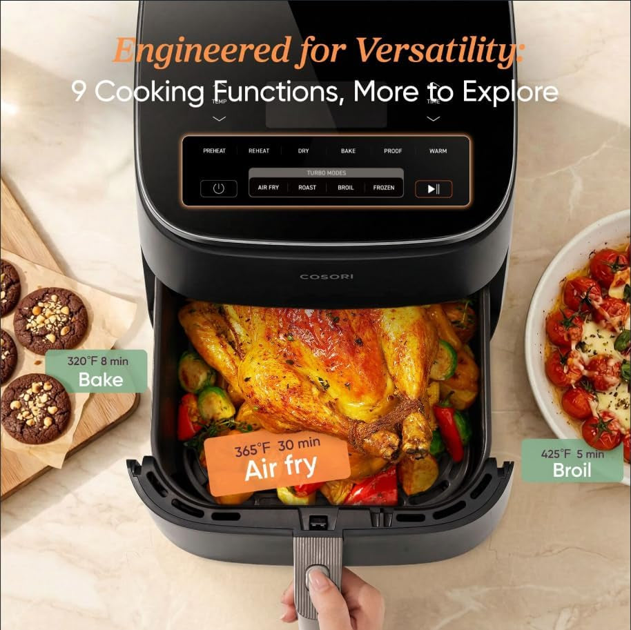Air Fryer 6QT 9-In-1 Turboblaze, 90°– 450°F, 130+ Recipes, Dark Gray