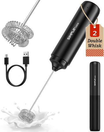 Rechargeable Milk Frother Handheld Dual Coil Whisk Head Mixer