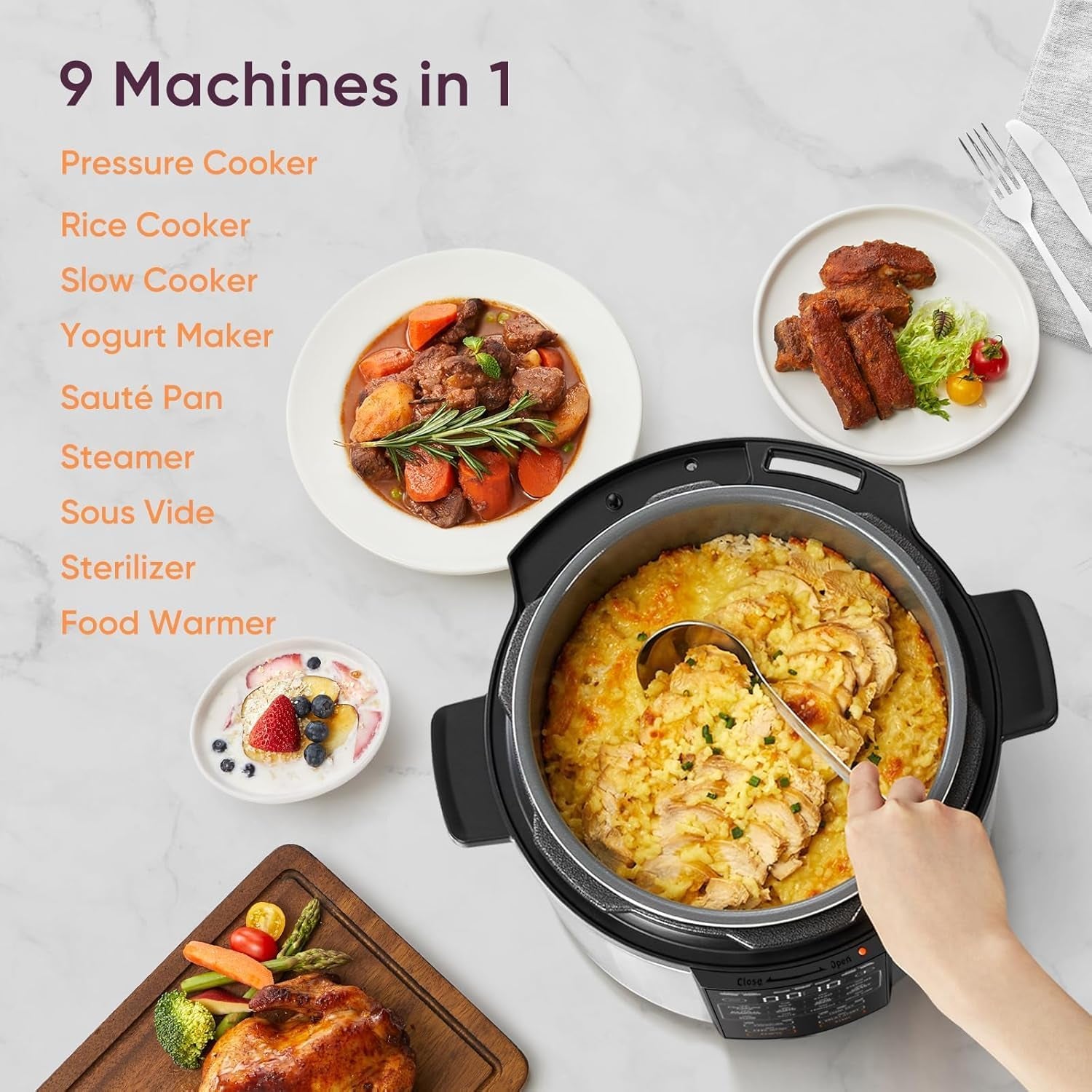 Pressure Cooker 6Qt, 9-In-1 Electric Multi Cooker, Stainless Steel