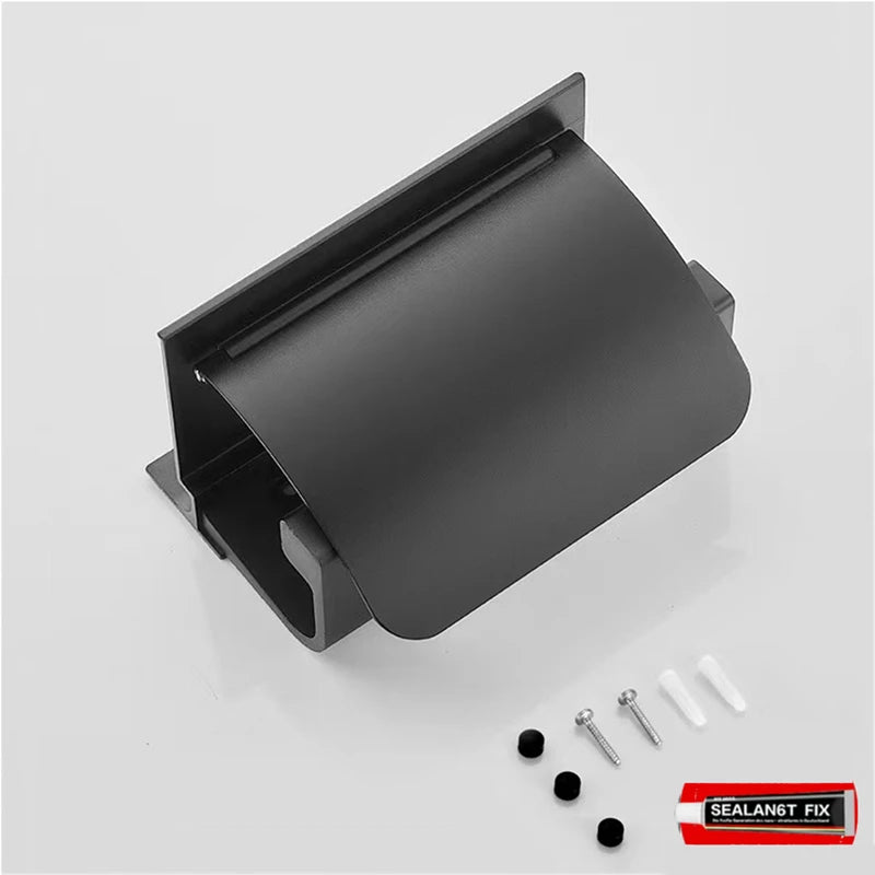 Space Aluminum Toilet Paper Shelf Black/Silver with Spring Card Slot Bathroom Accessory Roll Paper Holder Rack with Cover
