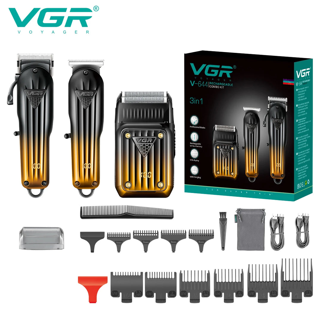 644 Gradient Hair Cutting Combination Electric Shaver Rechargeable Professional Men'S Hair Clipper Carving Electric Pusher