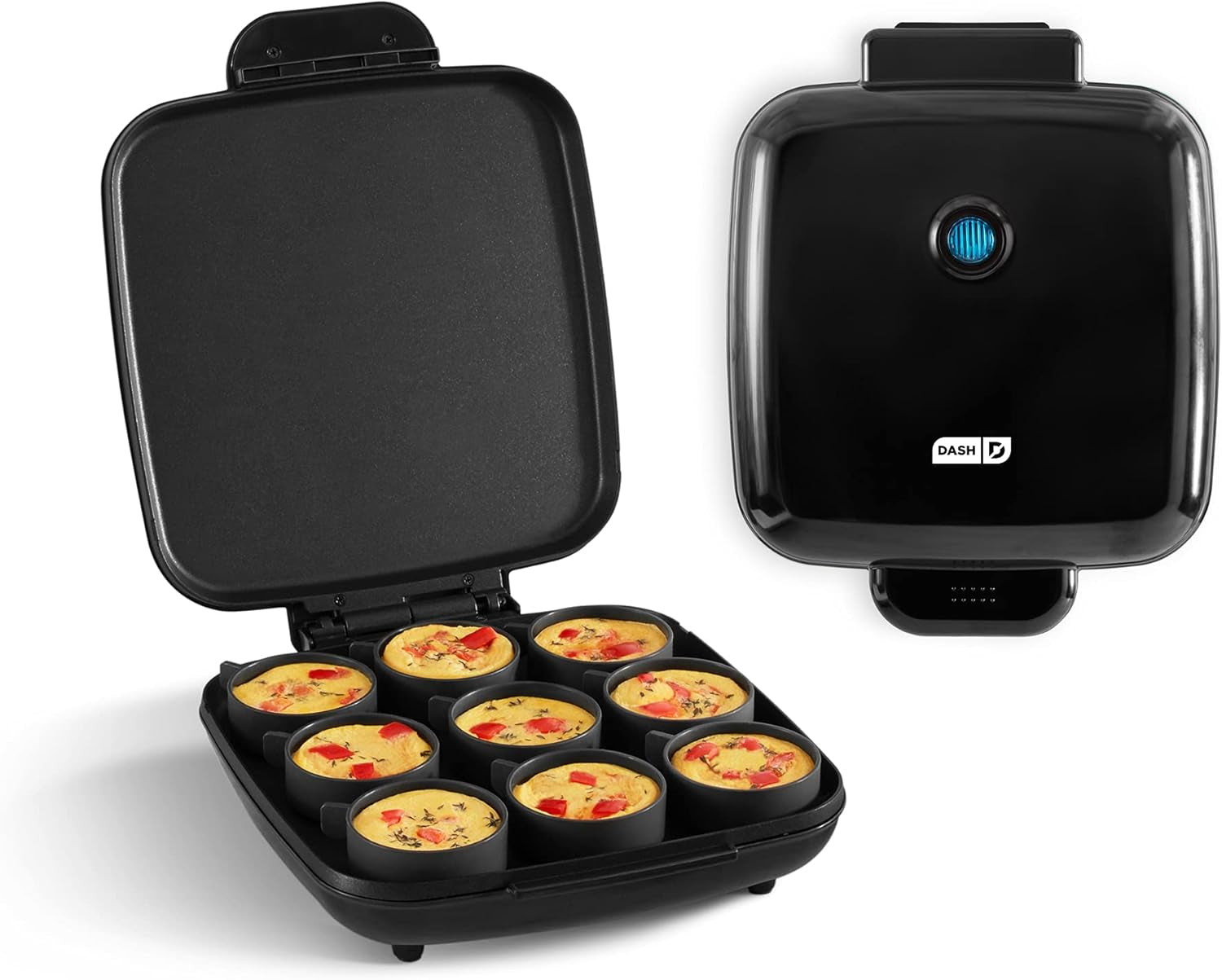 Family Size Egg Bite Maker - Electric Egg Bite Maker with Non-Stick Silicone Cups - Space-Saving Design & Quick Cleanup - Make Sandwiches, Healthy Snacks & Desserts - 9 Servings, Black