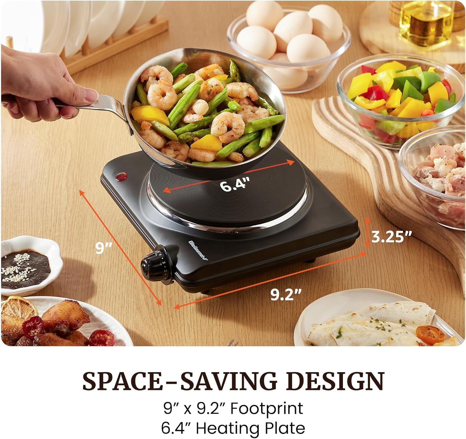 Countertop Electric Burner, 1000W Cast Iron Hot Plate, 7 Heat Settings, Portable Cooktop for RV, Dorm, Office & Small Kitchens, Road-Ready & Compact