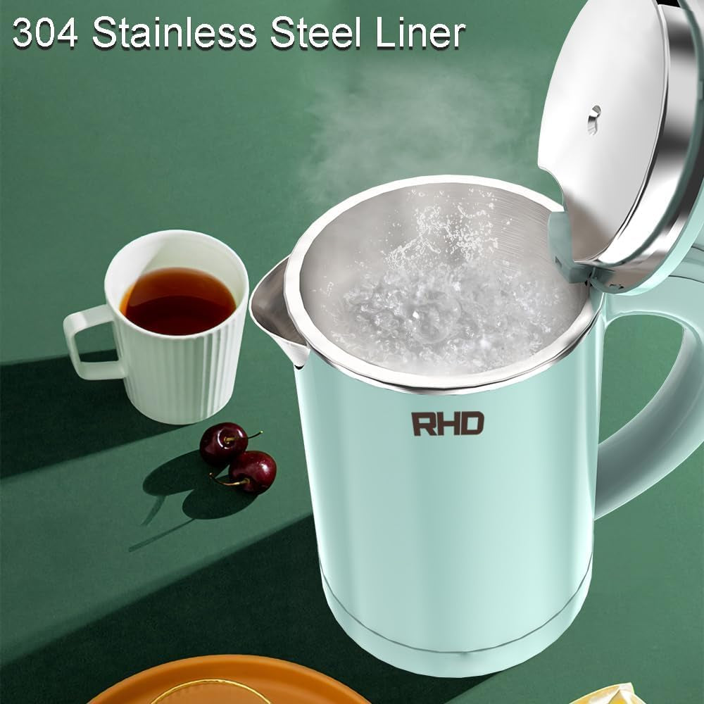 0.5L Small Portable Electric Kettles for Boiling Water, 304 Stainless Steel Hot Water Dispensers, Fast Boil Teapot, Auto Shut-Off, Perfect for Dorm RV Travel Coffee Tea, Green