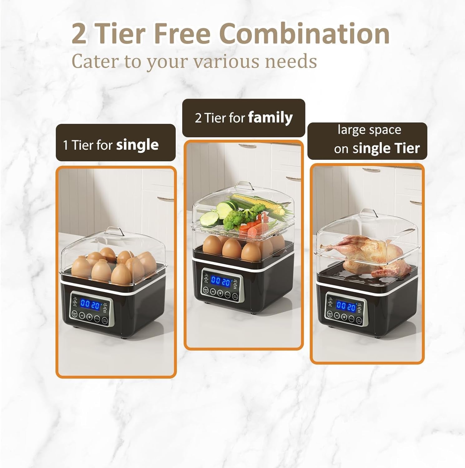 2 Tiers Mini Electric Food Steamer for Cooking, 4 QT Digital Multi Vegetable Steamer with Bpa-Free Stackable Baskets, Rapid Egg Cooker Egg Steamer with Auto Shut-Off, Ideal for Veggies, Seafood, Rice