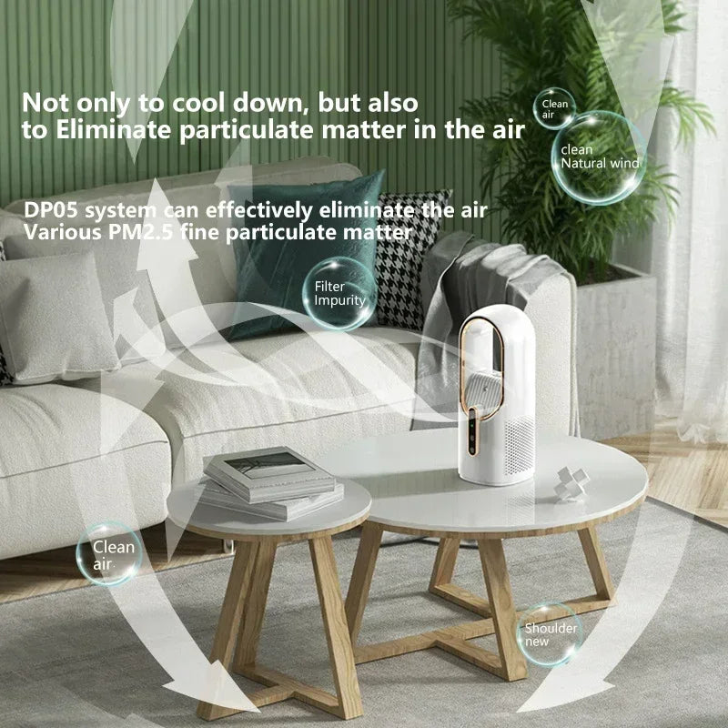 Electric Bladeless Fan USB Air Cooling Fan 6 Gear Mini Conditioner Fan Portable Desktop Bladeless Humidification Cooler