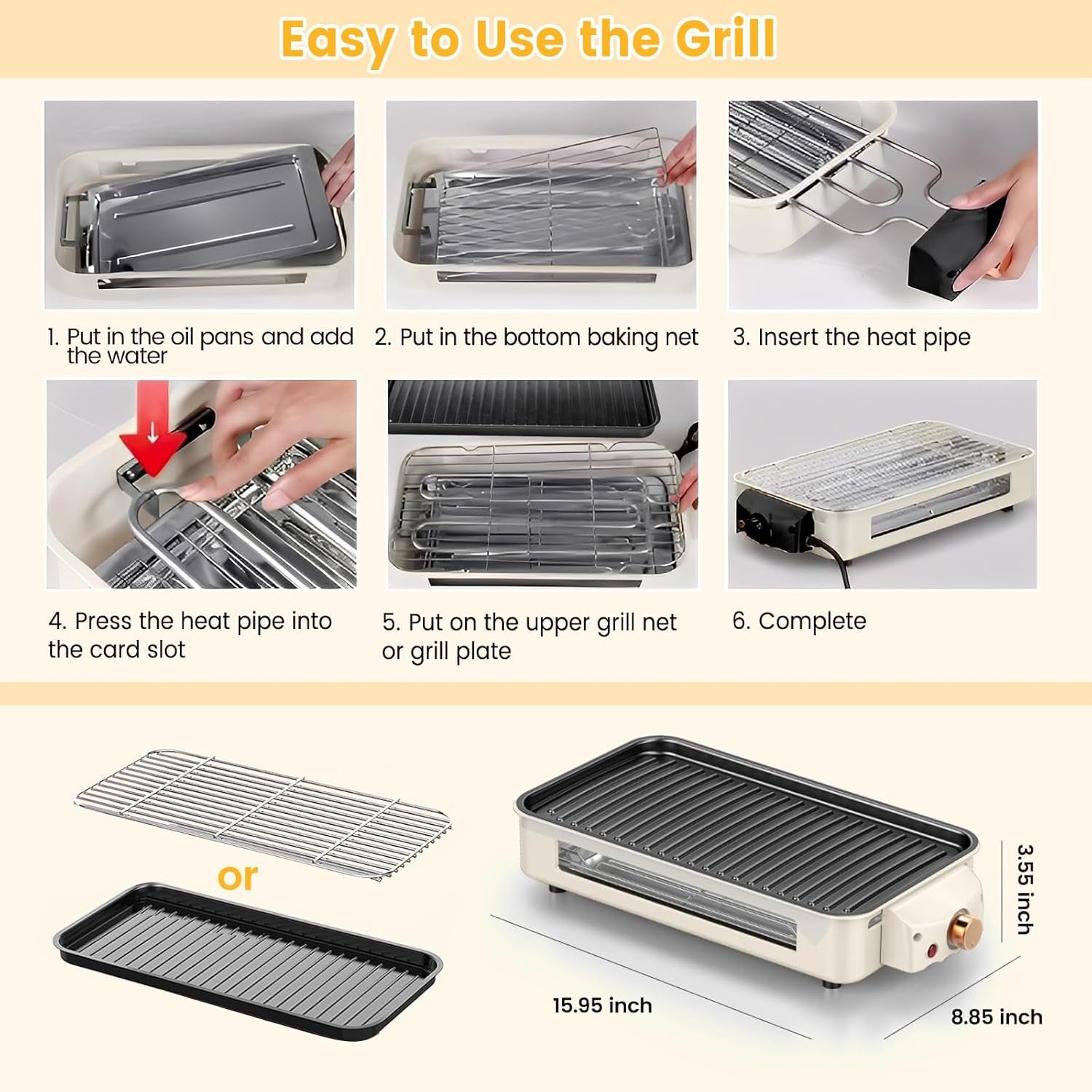 Electric Indoor Grill 1500W,  2 in 1 Smokeless Indoor Grills with Non-Stick Removable Grill & Griddle Plate, Temperature Control, Portable Korean BBQ Grill with 3 Raclette Cheese Pans