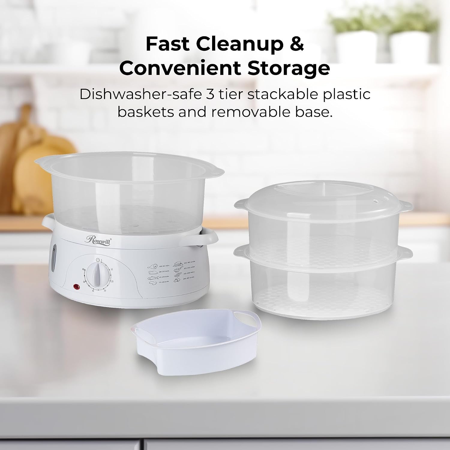 Bpa-Free, 9.5-Quart (9L), 3-Tier Stackable Baskets Electric Food Steamer with Timer, RHST-15001