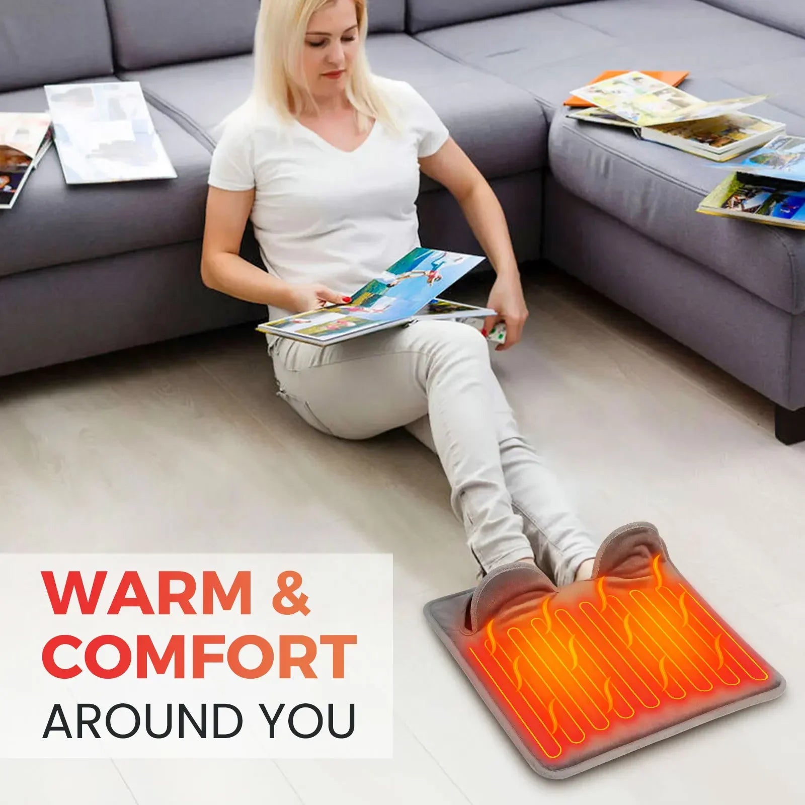 Electric Foot Warmer Pad, 9 Heat Levels 4 Timer Settings, Soft Washable Foldable Heating Mat for under Desk Office Home Winter